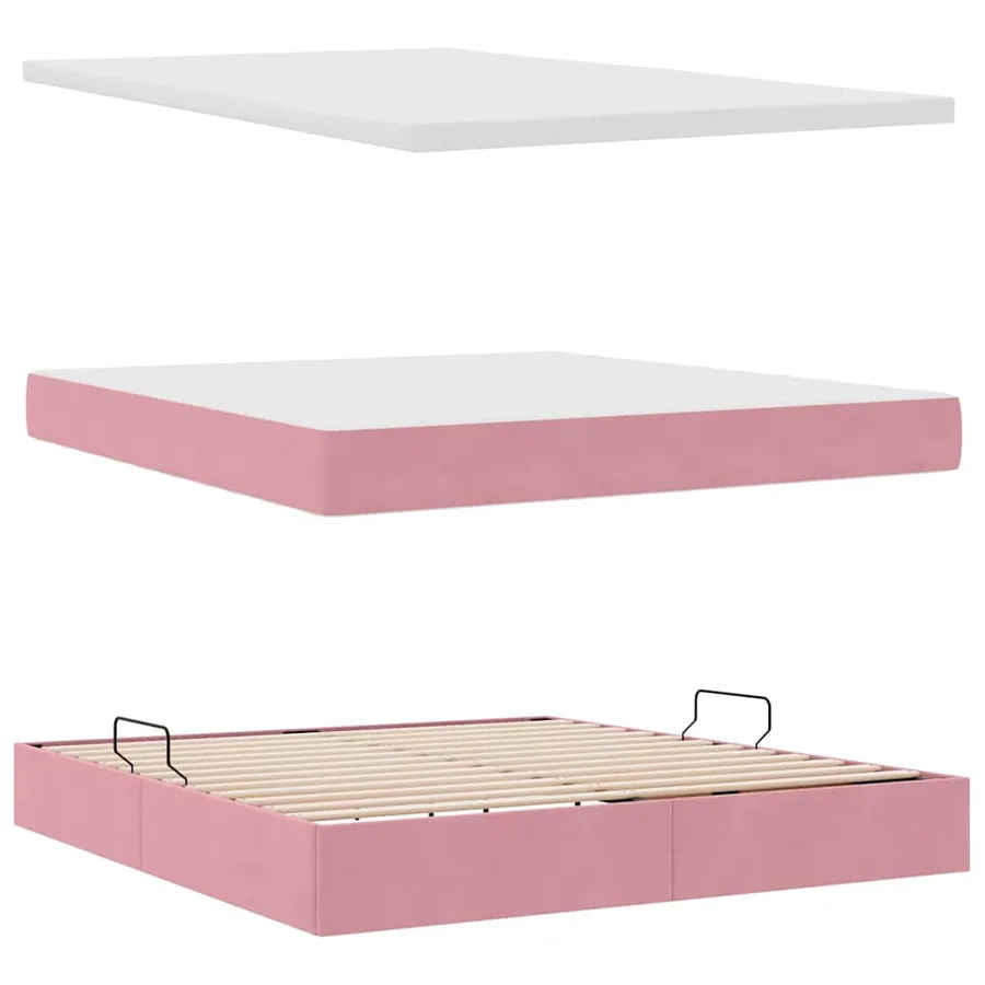 Lit de rangement LED avec matelas Rose 180 x 200 cm Velours - 9