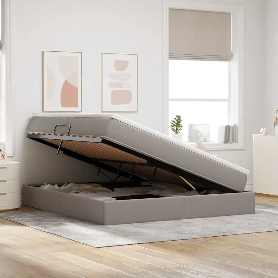Lit avec rangement et matelas Taupe 180 x 200 cm Polyester - 4