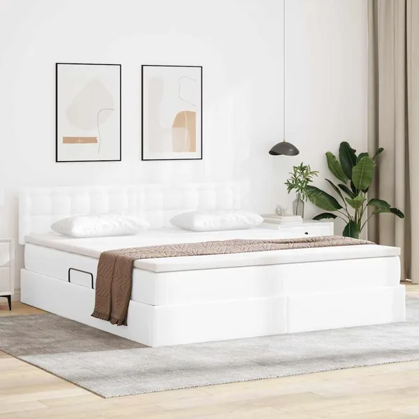 Lit avec rangement et LED avec matelas Blanc pur 180 x 200 cm