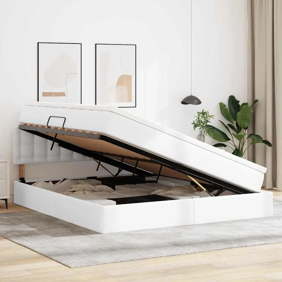 Lit avec rangement et LED avec matelas Blanc pur 180 x 200 cm - 4