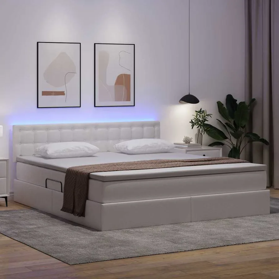 Lit avec rangement et LED avec matelas Blanc pur 180 x 200 cm - 5