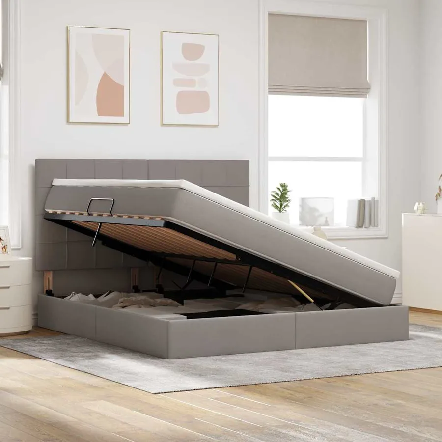 Lit avec rangement et matelas Taupe 180 x 200 cm tissu - 4