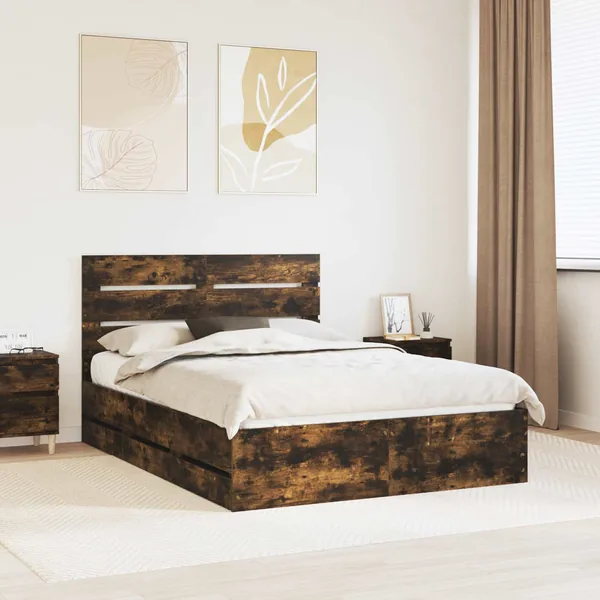Cadre de lit Chêne fumé 160 x 200 cm Bois Ingénierie