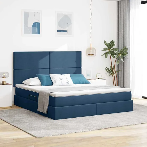 Lit avec rangement et matelas Bleu 180 x 200 cm tissu