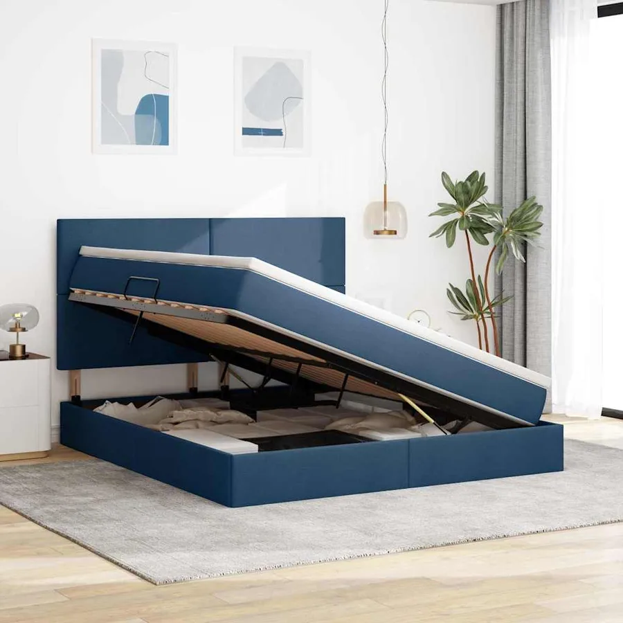 Lit avec rangement et matelas Bleu 180 x 200 cm tissu - 4