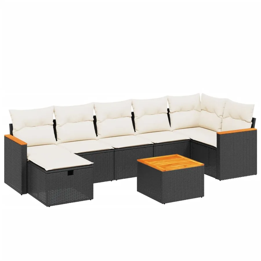 Salon de jardin 8 pcs avec coussins noir résine tressée - 2