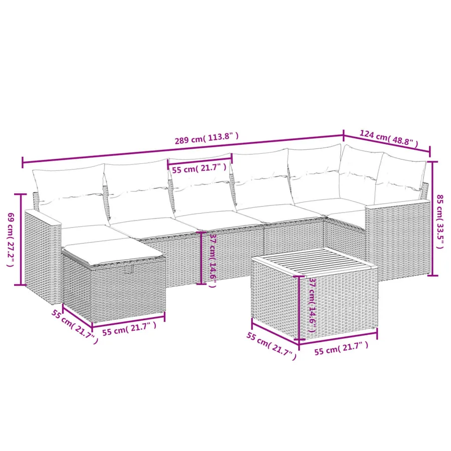 Salon de jardin 8 pcs avec coussins noir résine tressée - 4