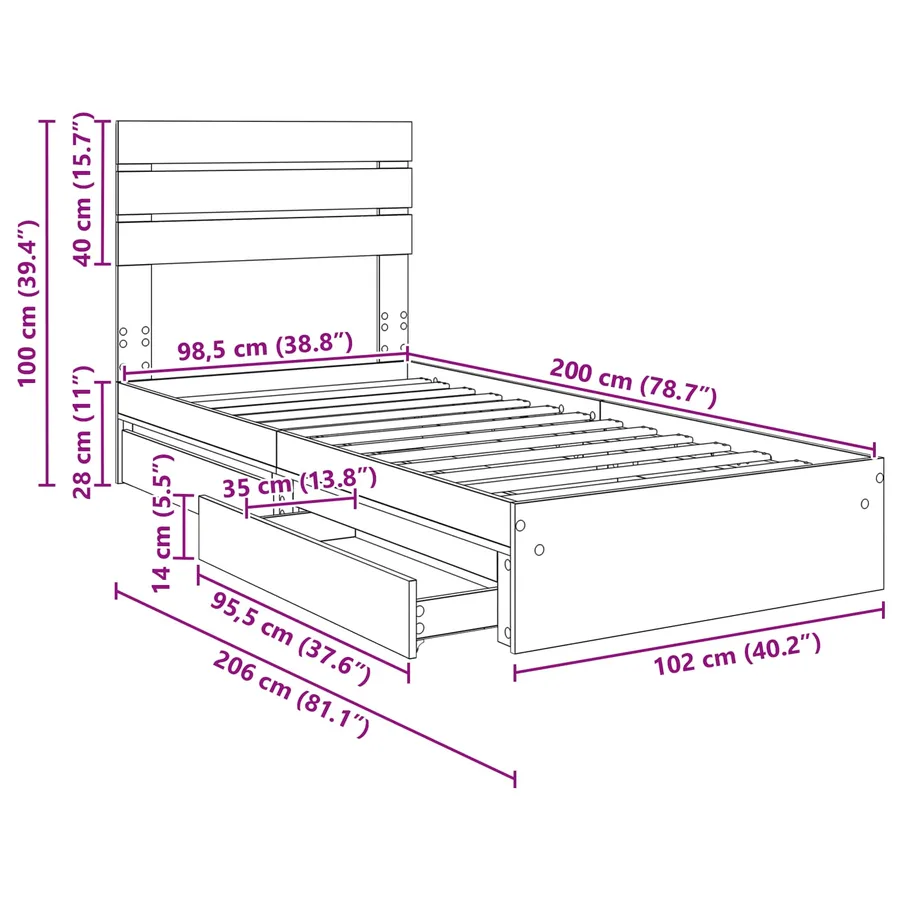 Lit de Rangement Gris Sonoma 100 x 200 cm Bois d'ingénierie - 14