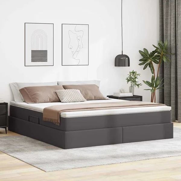 Lit avec rangement et matelas Gris 180 x 200 cm Simili cuir