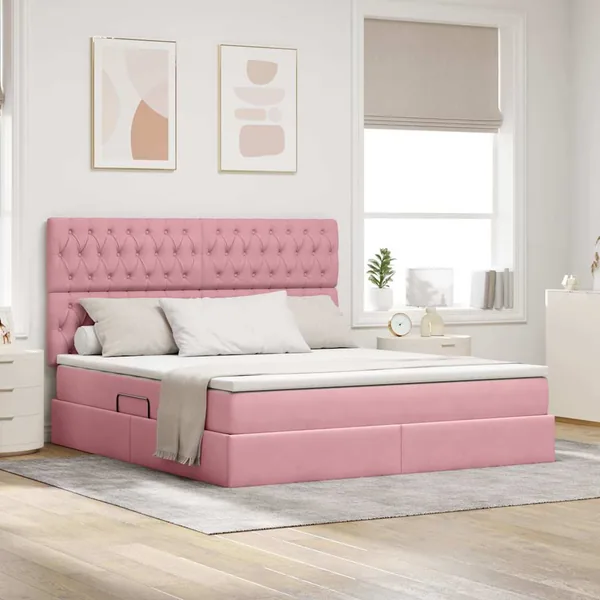 Lit avec rangement et matelas Rose 180 x 200 cm Velours