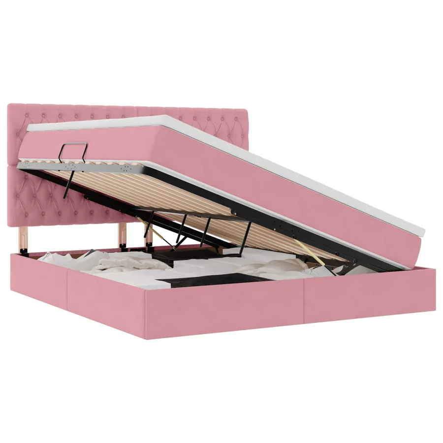 Lit avec rangement et matelas Rose 180 x 200 cm Velours - 2