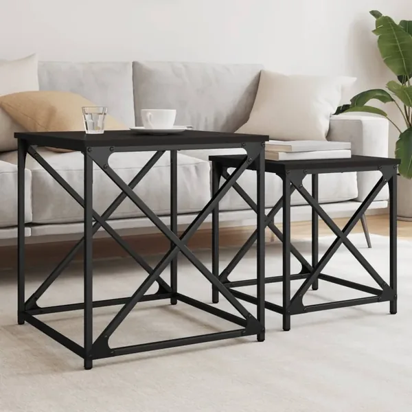 Tables basses gigognes 2 pcs noir bois d'ingénierie