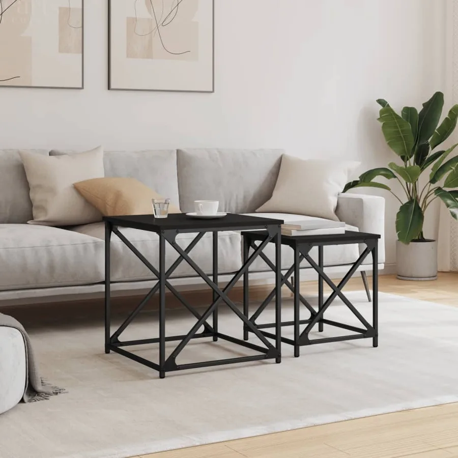 Tables basses gigognes 2 pcs noir bois d'ingénierie - 3