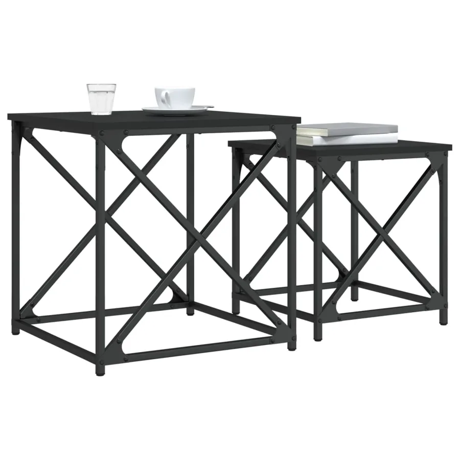 Tables basses gigognes 2 pcs noir bois d'ingénierie - 4