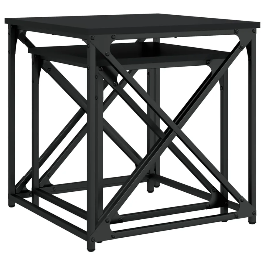 Tables basses gigognes 2 pcs noir bois d'ingénierie - 8