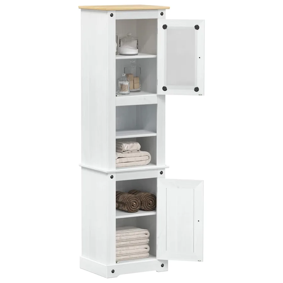 Cabinet de salle de bain Blanc 50 x 40 x 185 cm Pin massif - 3