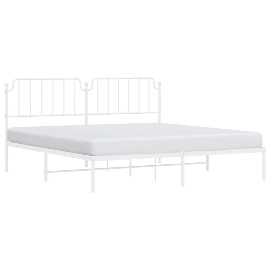 Cadre de lit métal sans matelas et tête de lit blanc 193x203 cm - 4