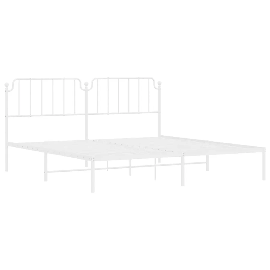 Cadre de lit métal sans matelas et tête de lit blanc 193x203 cm - 5