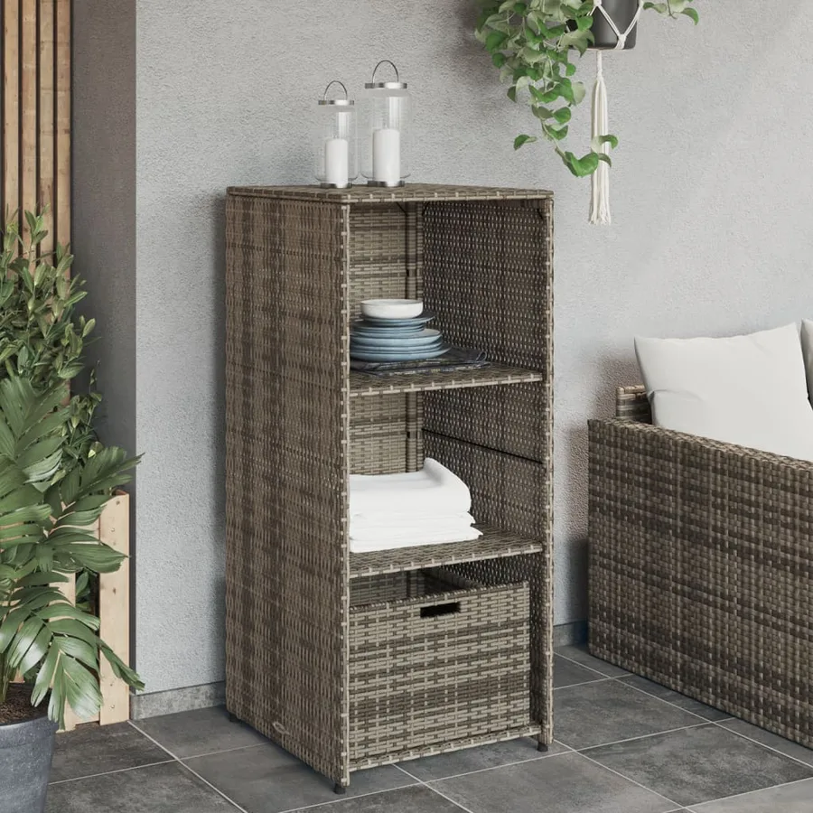Armoire de rangement de jardin gris 50x55x115 cm résine tressée - 3