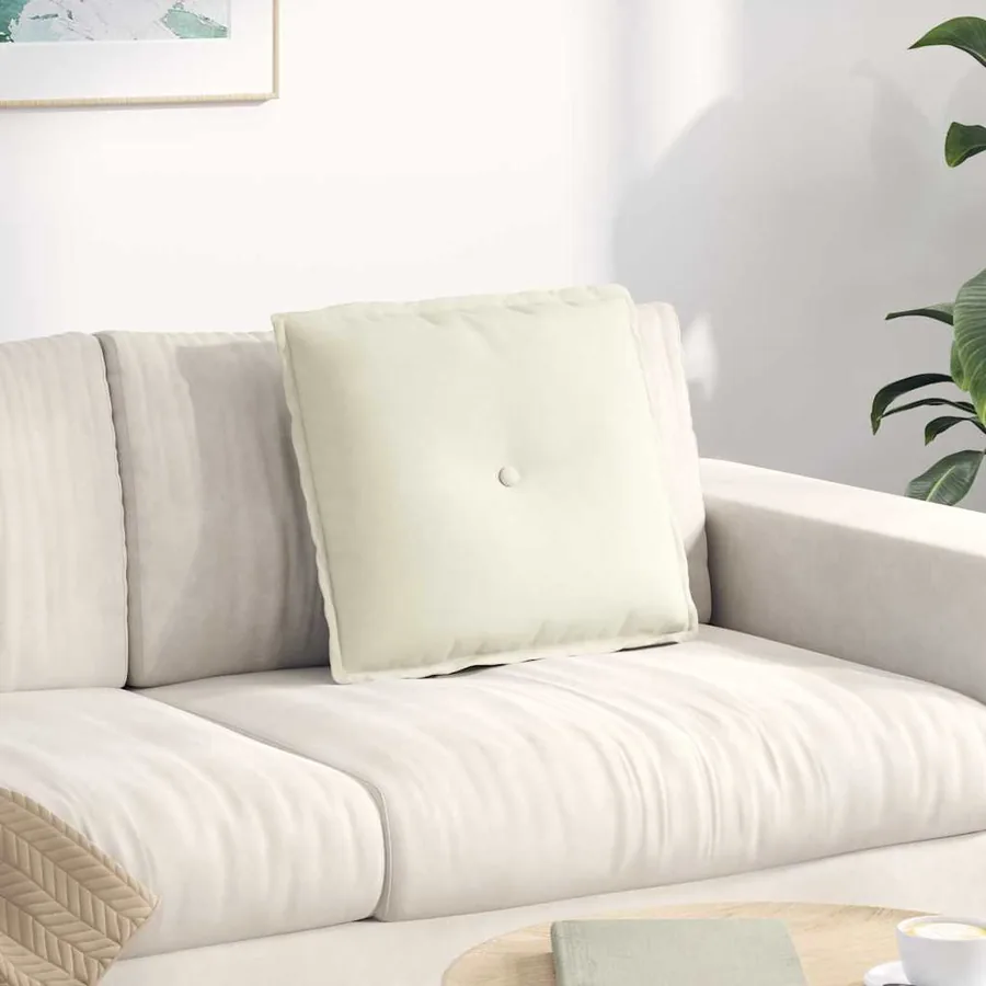 Coussin de Dos Crème 50 x 45 cm Tissu en velours côtelé