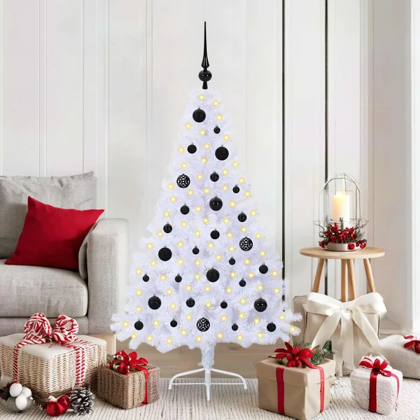 Sapin de Noël artificiel avec 150 LED Blanc 150 cm PVC et Acier