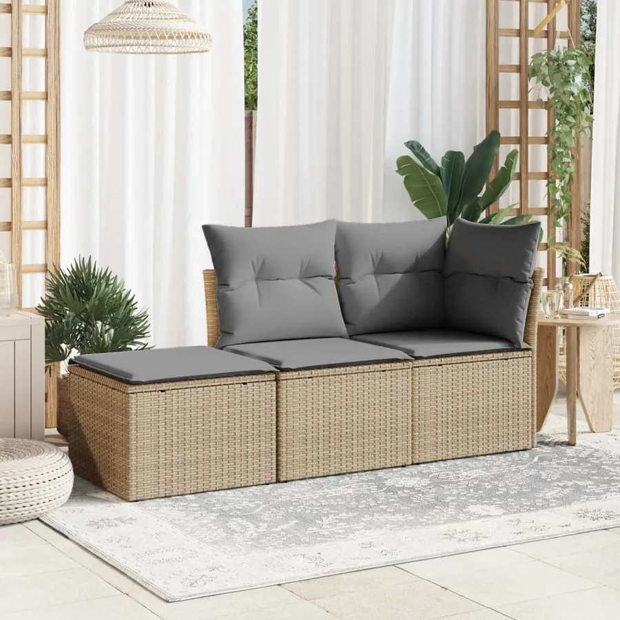 Tabouret de jardin avec coussin beige 55x55x37cm résine tressée - 3