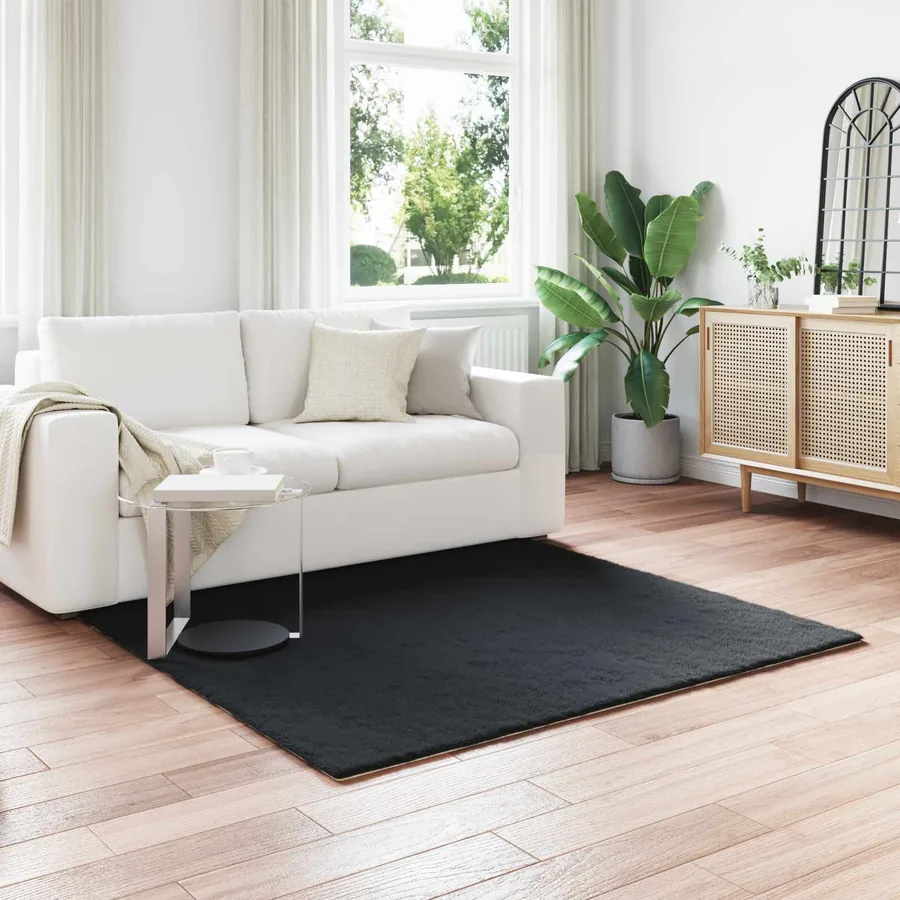 Tapis antidérapant en fausse de lapin OLITE Noir 160 x 160 cm