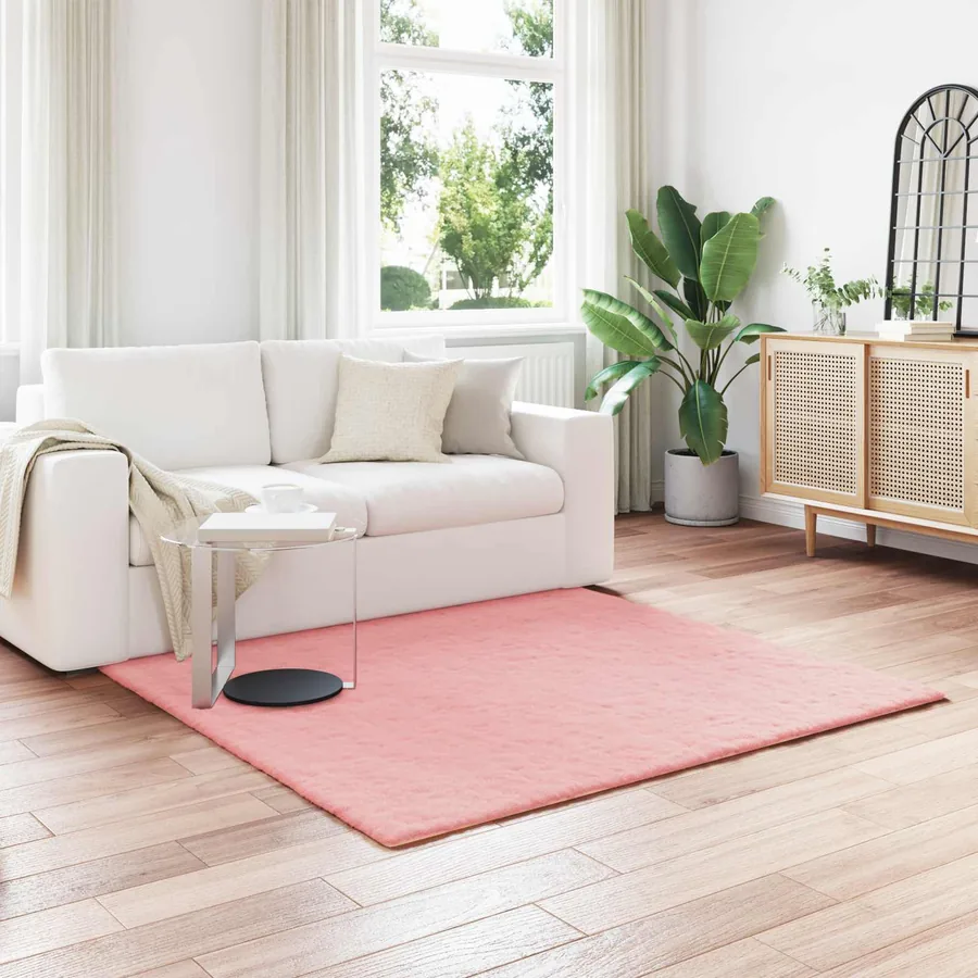 Tapis antidérapant en fausse de lapin OLITE Rose 120 x 120 cm