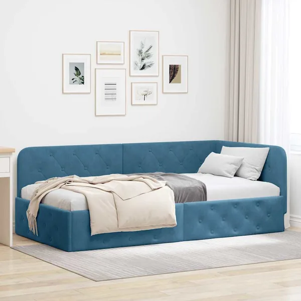 Cadre de lit d'angle Bleu 100 x 200 cm Velours