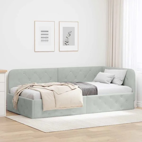 Cadre de lit d'angle Gris clair 90 x 190 cm Velours