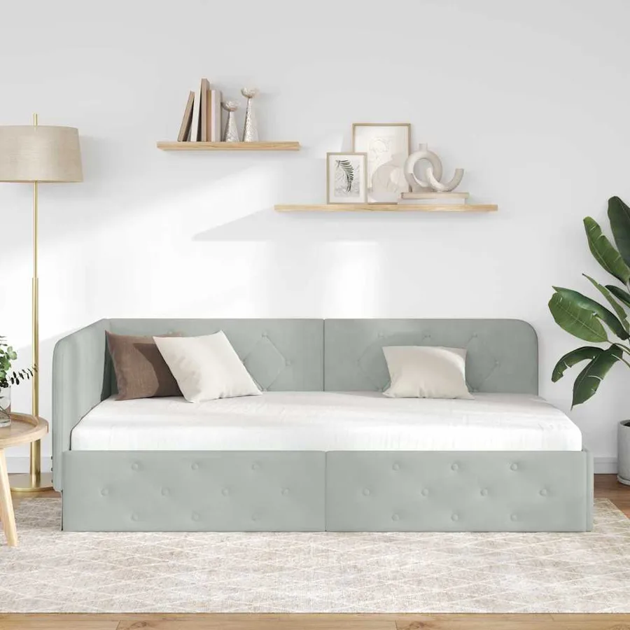 Cadre de lit d'angle Gris clair 90 x 190 cm Velours - 4