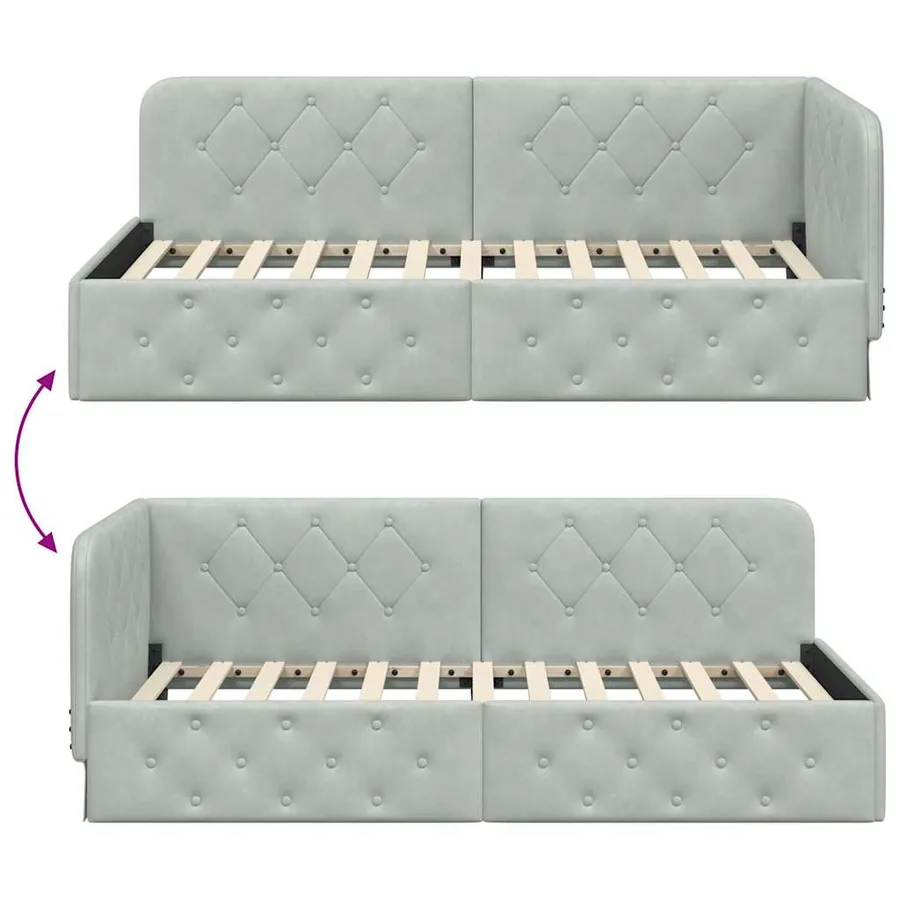 Cadre de lit d'angle Gris clair 90 x 190 cm Velours - 9