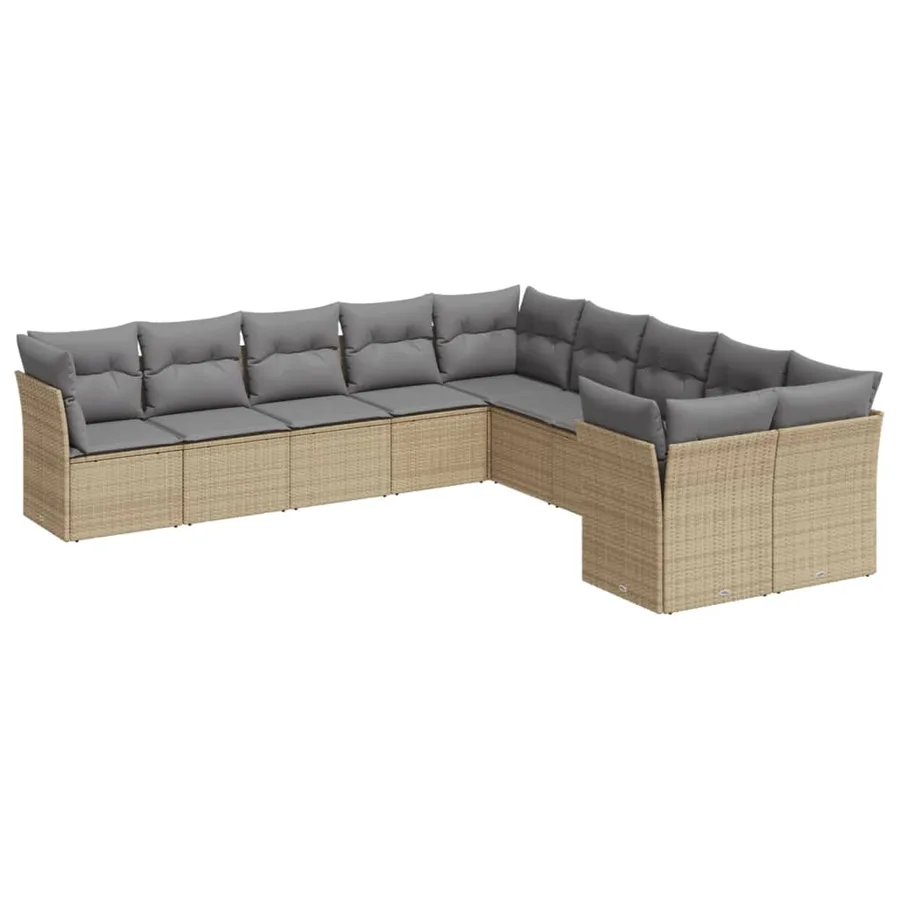 Salon de jardin avec coussins 10 pcs beige résine tressée - 2