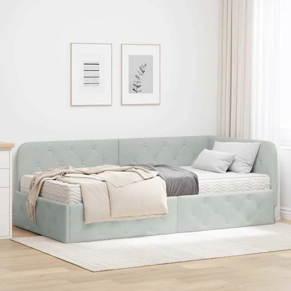 Cadre de lit d'angle Gris clair 90 x 190 cm Velours