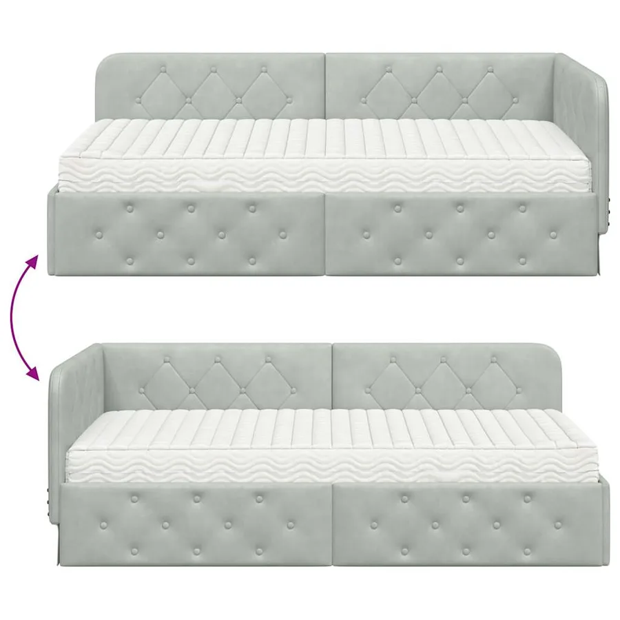 Cadre de lit d'angle Gris clair 90 x 190 cm Velours - 12