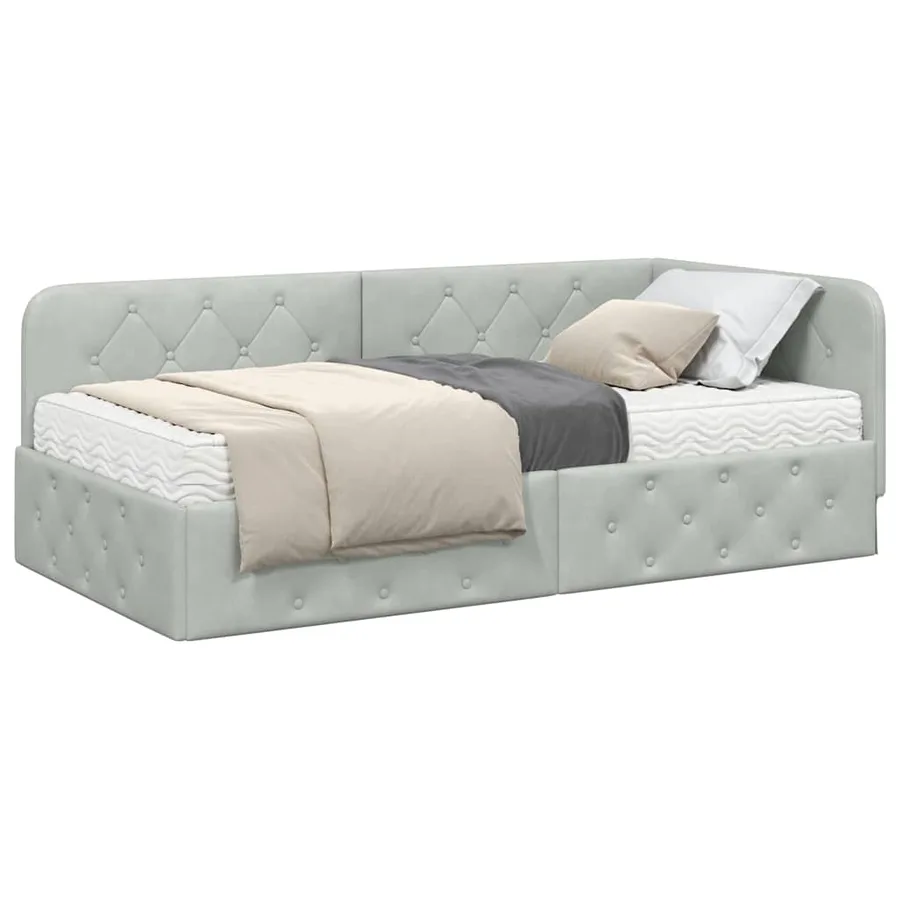 Cadre de lit d'angle Gris clair 90 x 190 cm Velours - 3