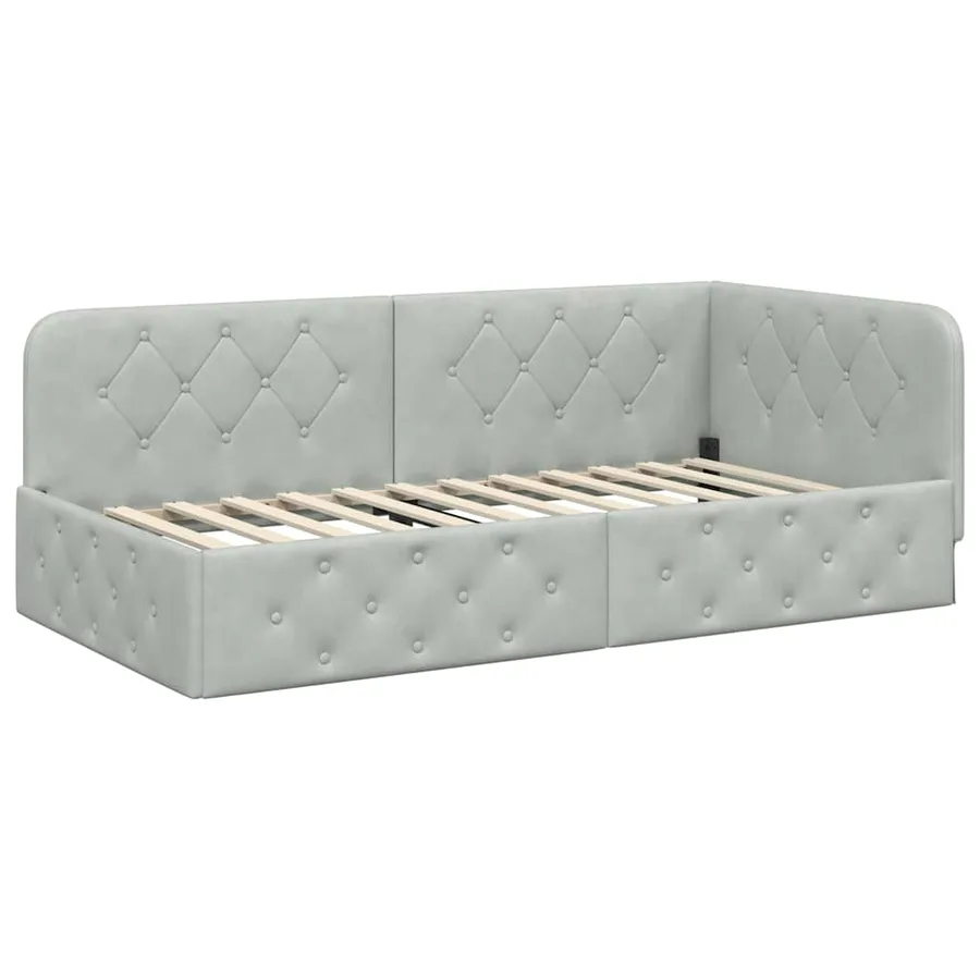 Cadre de lit d'angle Gris clair 90 x 190 cm Velours - 6