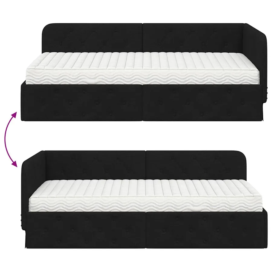 Cadre de lit d'angle Noir 90 x 190 cm tissu - 12