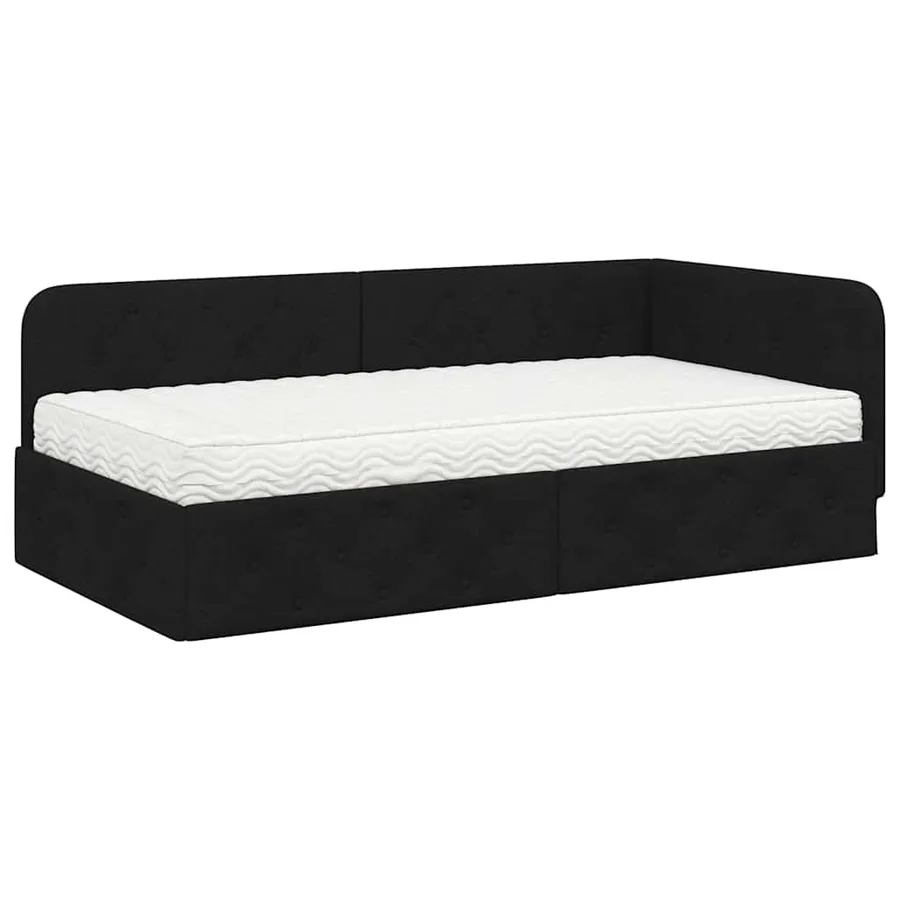 Cadre de lit d'angle Noir 90 x 190 cm tissu - 2