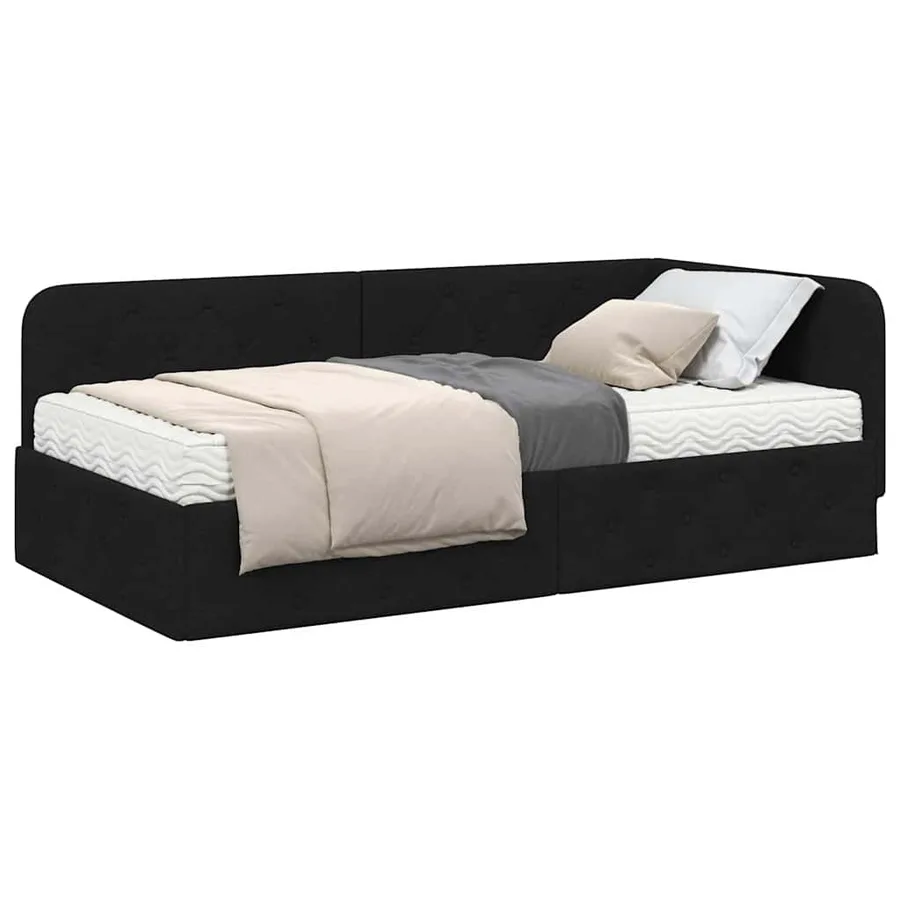 Cadre de lit d'angle Noir 90 x 190 cm tissu - 3