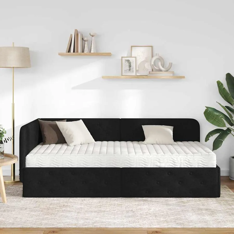 Cadre de lit d'angle Noir 90 x 190 cm tissu - 4