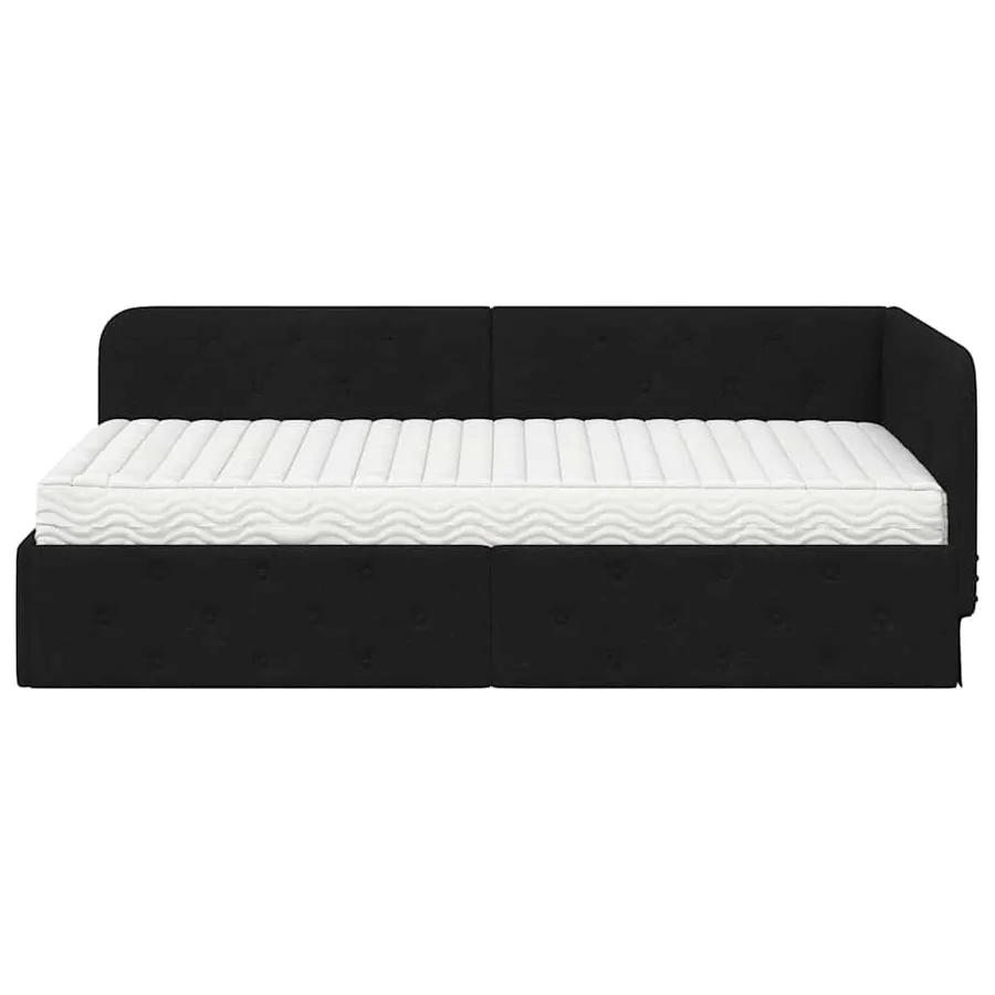 Cadre de lit d'angle Noir 90 x 190 cm tissu - 5