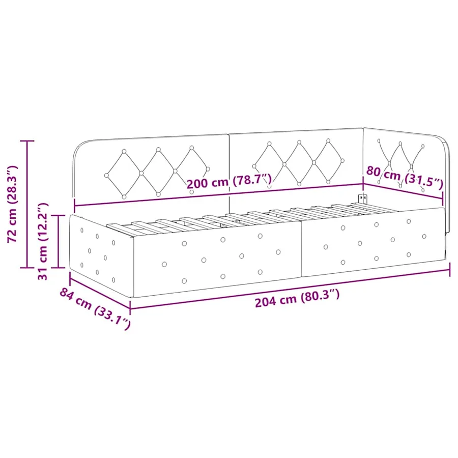 Cadre de lit d'angle Turquoise 80 x 200 cm Velours - 11