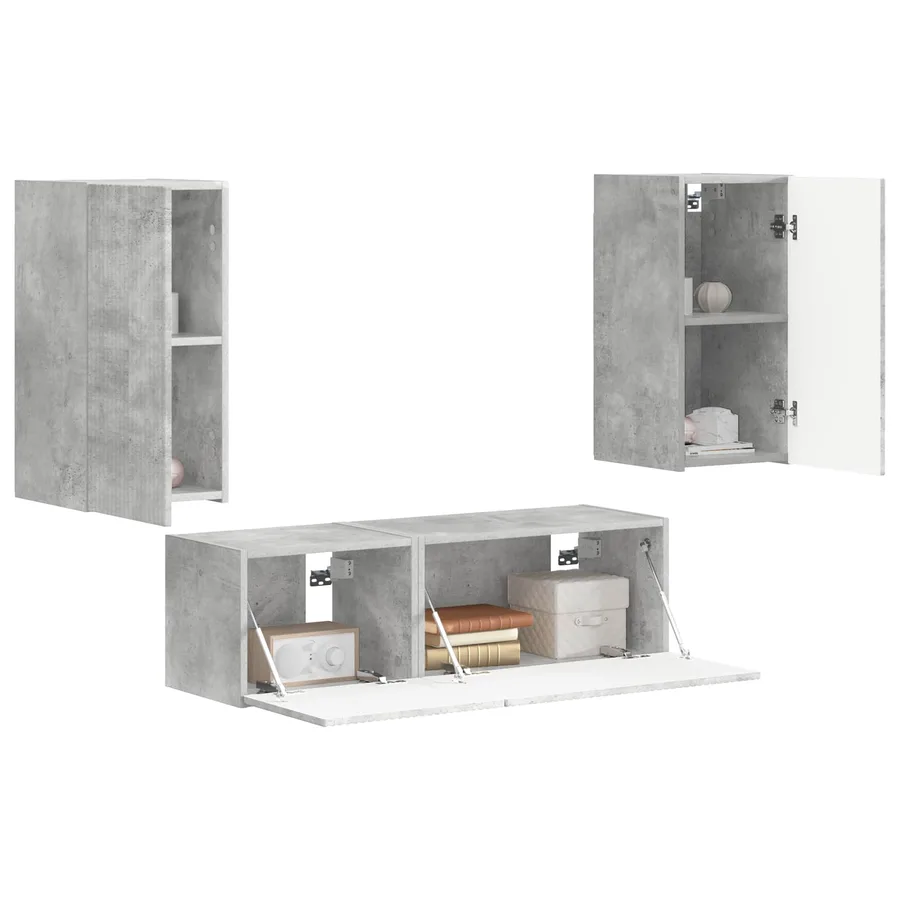 Ensemble de meuble TV mural 4 pcs Gris béton Bois d'ingénierie - 3