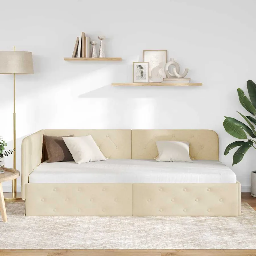 Cadre de lit d'angle Crème 100 x 200 cm tissu - 4