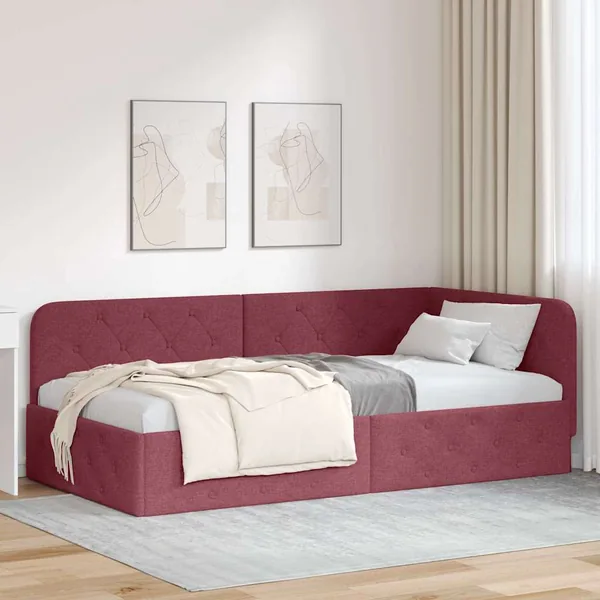 Cadre de lit d'angle Bordeaux 90 x 200 cm tissu