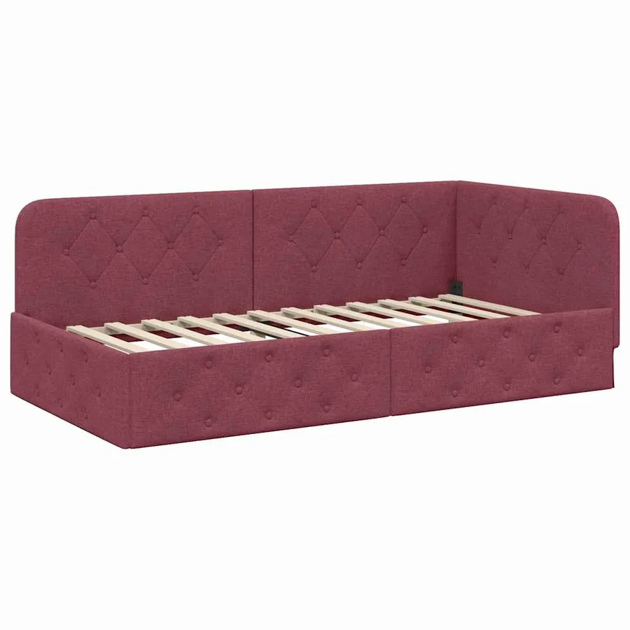 Cadre de lit d'angle Bordeaux 90 x 200 cm tissu - 2