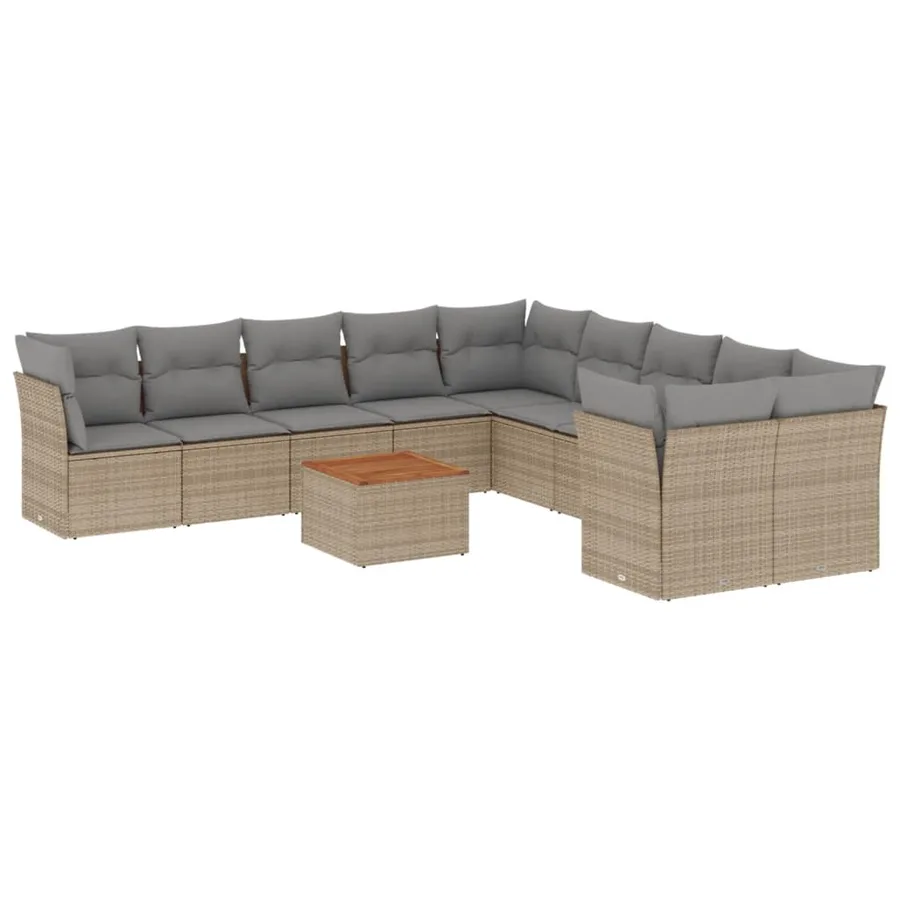 Salon de jardin 11 pcs avec coussins beige résine tressée - 2