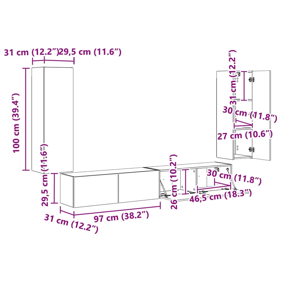 Ensemble de meuble TV mural 4 pcs Blanc Bois d'ingénierie - 13