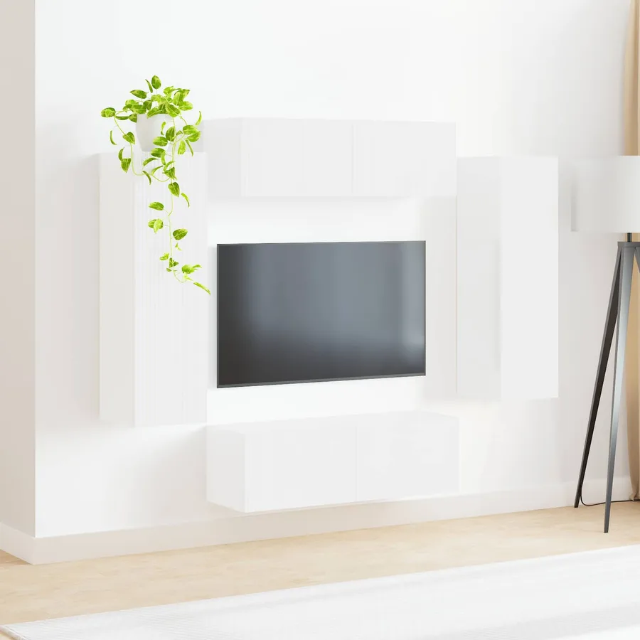 Ensemble de meuble TV mural 4 pcs Blanc Bois d'ingénierie - 4